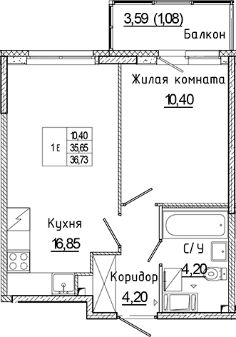 Планировка: Евродвушка 35,7 м² в ЖК «Аквилон Янино»