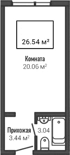 Планировка: Студия 26,5 м² в ЖК «Лайф Апарт Октябрьская»