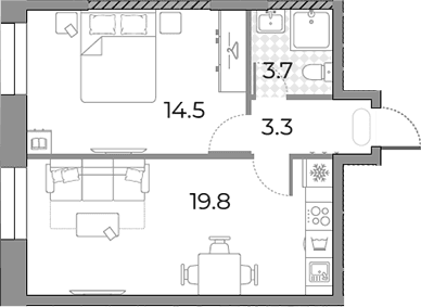 Планировка: Евродвушка 41,3 м² в ЖК «ЗилАрт»