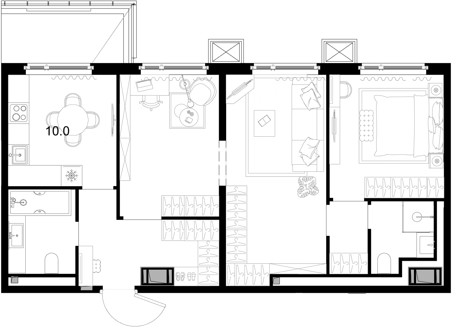 Планировка: Квартира 68,5 м² в ЖК «Дом МАЛЕВИЧ»