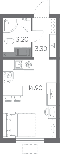 Планировка: Студия 21,4 м² в ЖК «Ручьи 2»