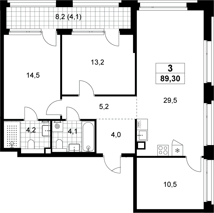 Планировка: Квартира евро-4 85,2 м² в ЖК «Хольм»