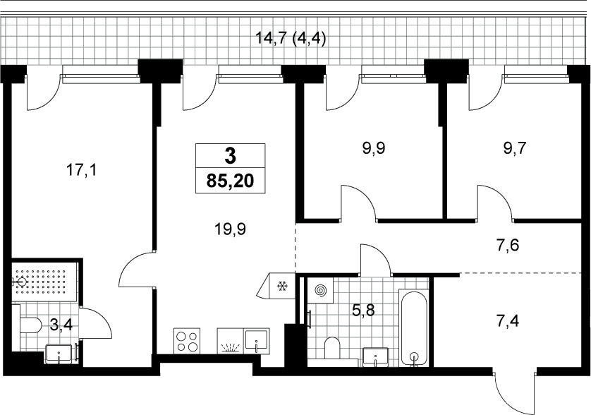 Планировка: Квартира евро-4 80,8 м² в ЖК «Хольм»