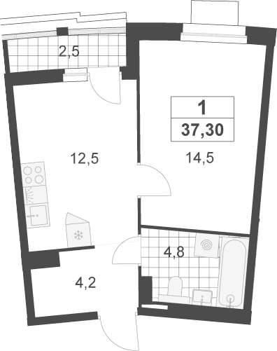 Планировка: 1-комнатная квартира 36,1 м² в ЖК «Деснаречье»