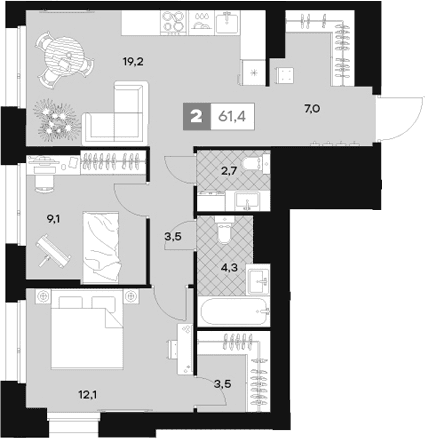 2-комнатная квартира