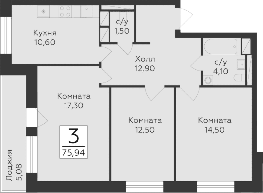 3-комнатная квартира