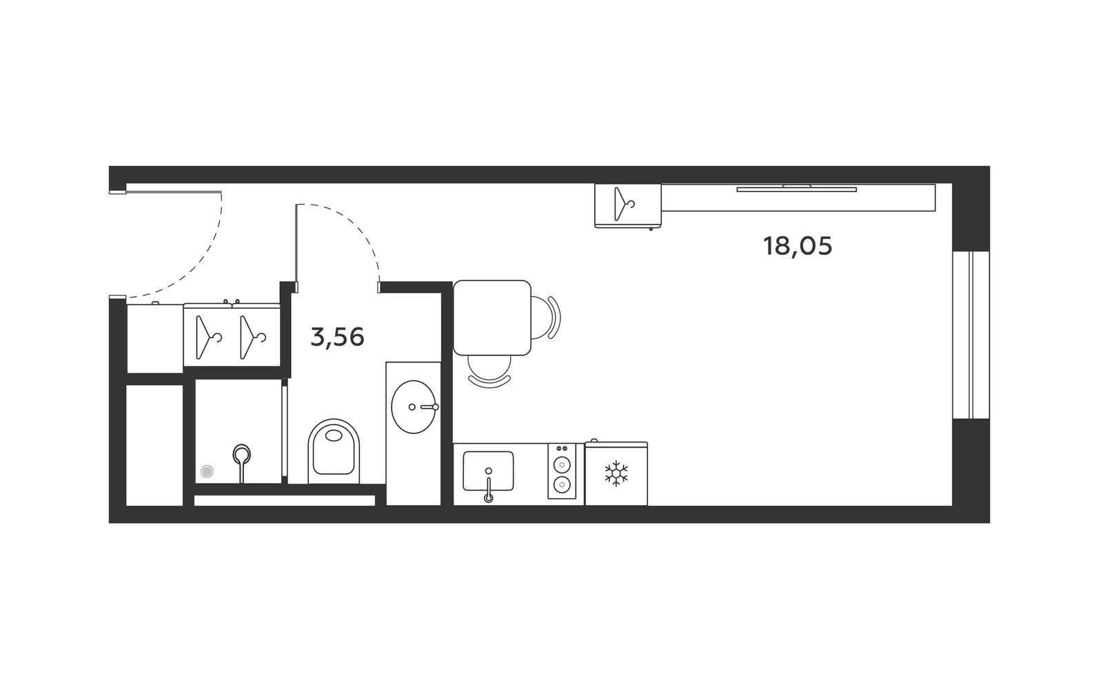 Планировка: Студия 21,6 м² в ЖК «МФК SAAN»