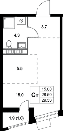 Планировка: Студия 28,5 м² в ЖК «Легенда Коренево»