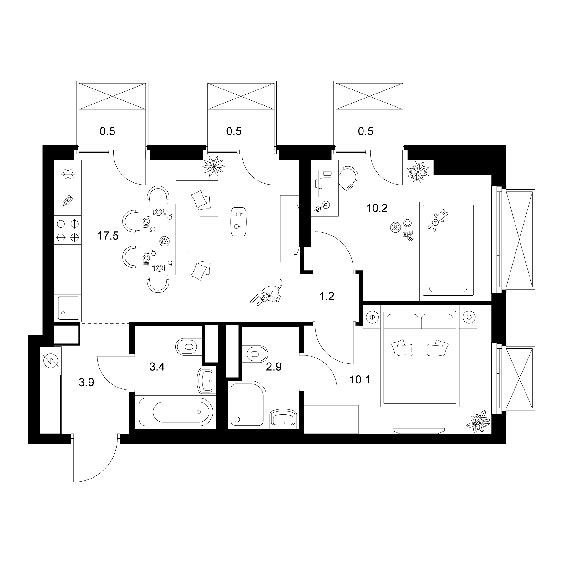 Планировка: 2-комнатная квартира 49,2 м² в ЖК «2-й Иртышский»