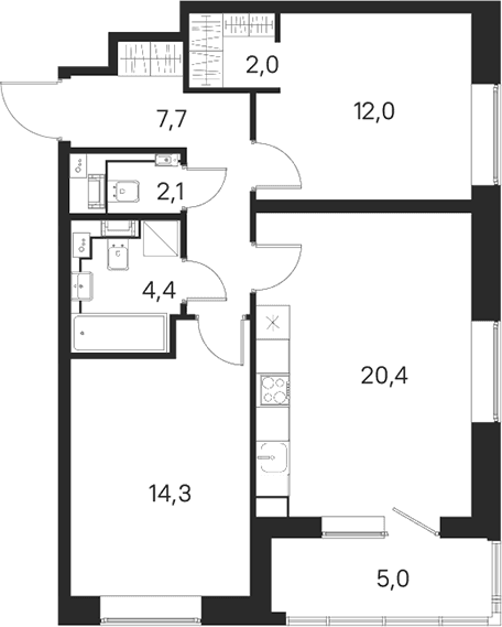 Планировка: 2-комнатная квартира 62,9 м² в ЖК «М36»