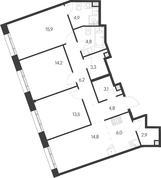 Планировка: Квартира евро-4 96,3 м² в ЖК «Родина Переделкино»
