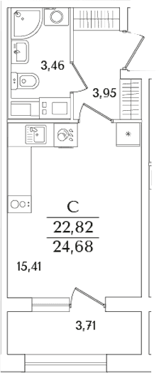 Планировка: Студия 22,8 м² в ЖК «Аурум»