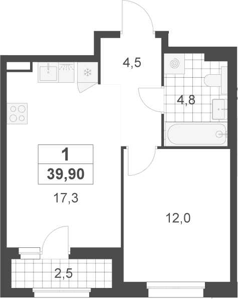 Планировка: Евродвушка 38,6 м² в ЖК «Деснаречье»