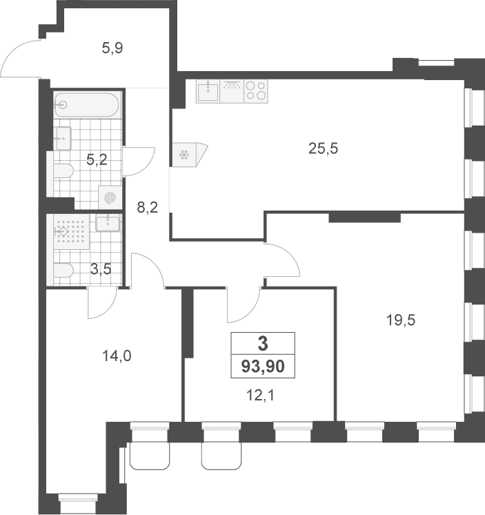 Планировка: Квартира евро-4 93,9 м² в ЖК «Деснаречье»