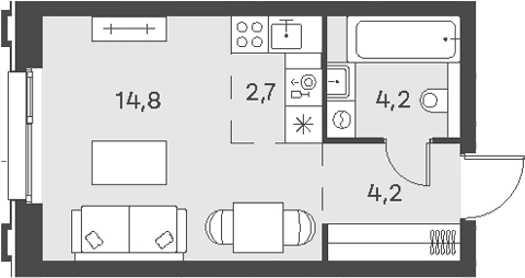 Планировка: Студия 25,9 м² в ЖК «Портленд»
