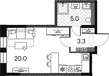 Планировка: Студия 28,3 м² в ЖК «МАРК»