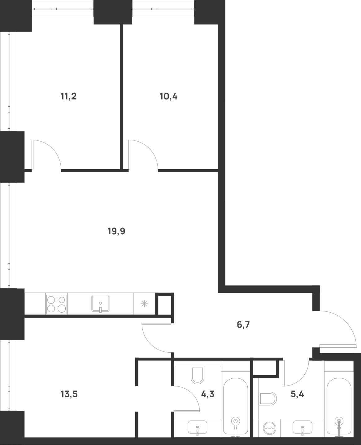 Планировка: 3-комнатная квартира 71,4 м² в ЖК «ВОЙС»