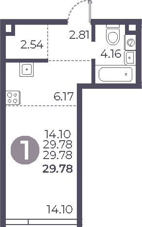 Планировка: Студия 29,8 м² в ЖК «Мневники от Гранель»