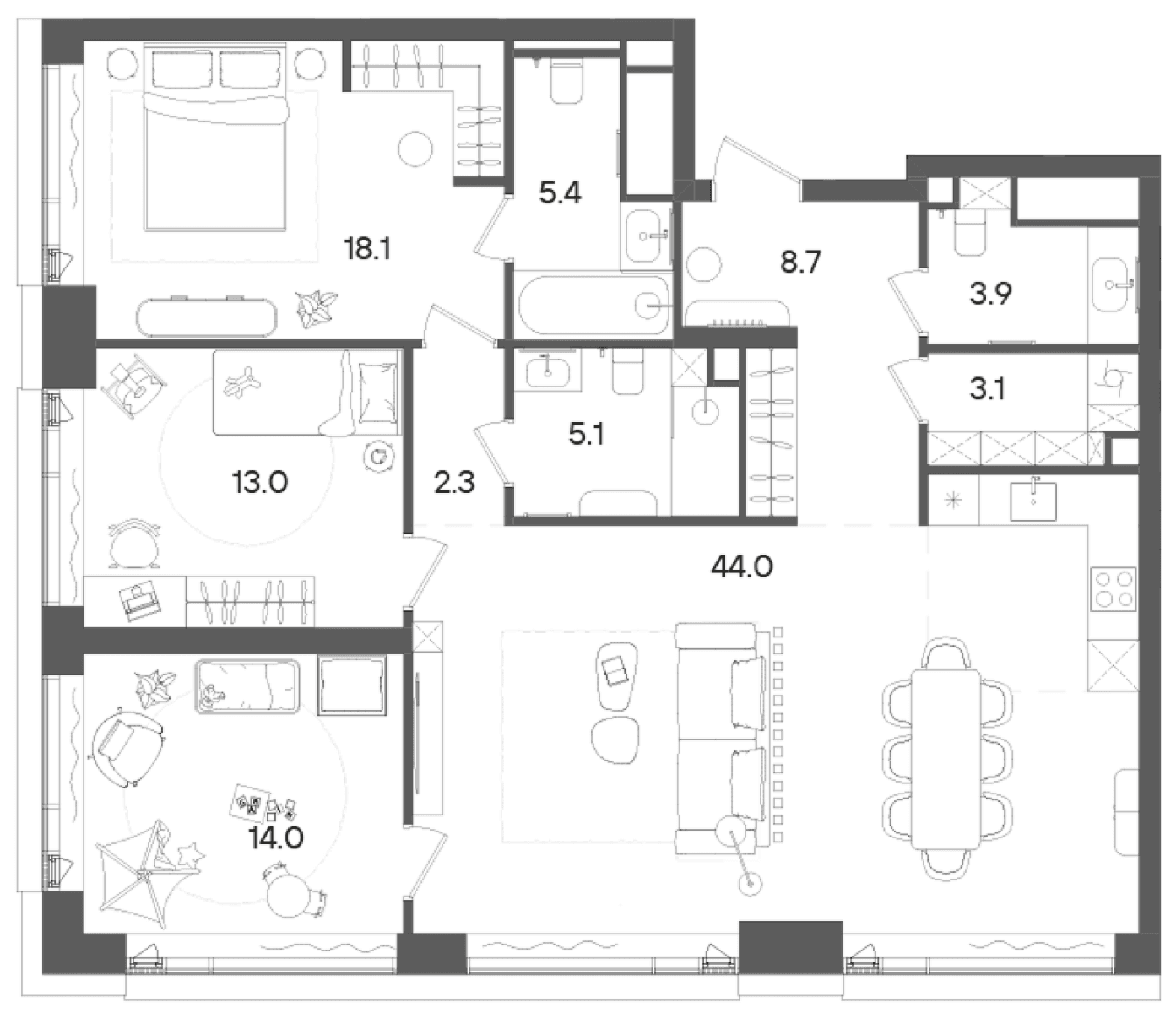 Планировка: Квартира евро-4 117,6 м² в ЖК «СТОУН Грэйн»