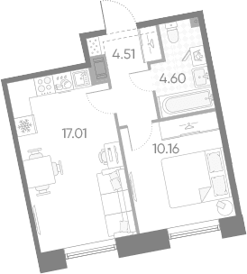 Планировка: Евродвушка 36,3 м² в ЖК «Бульвар Грина»