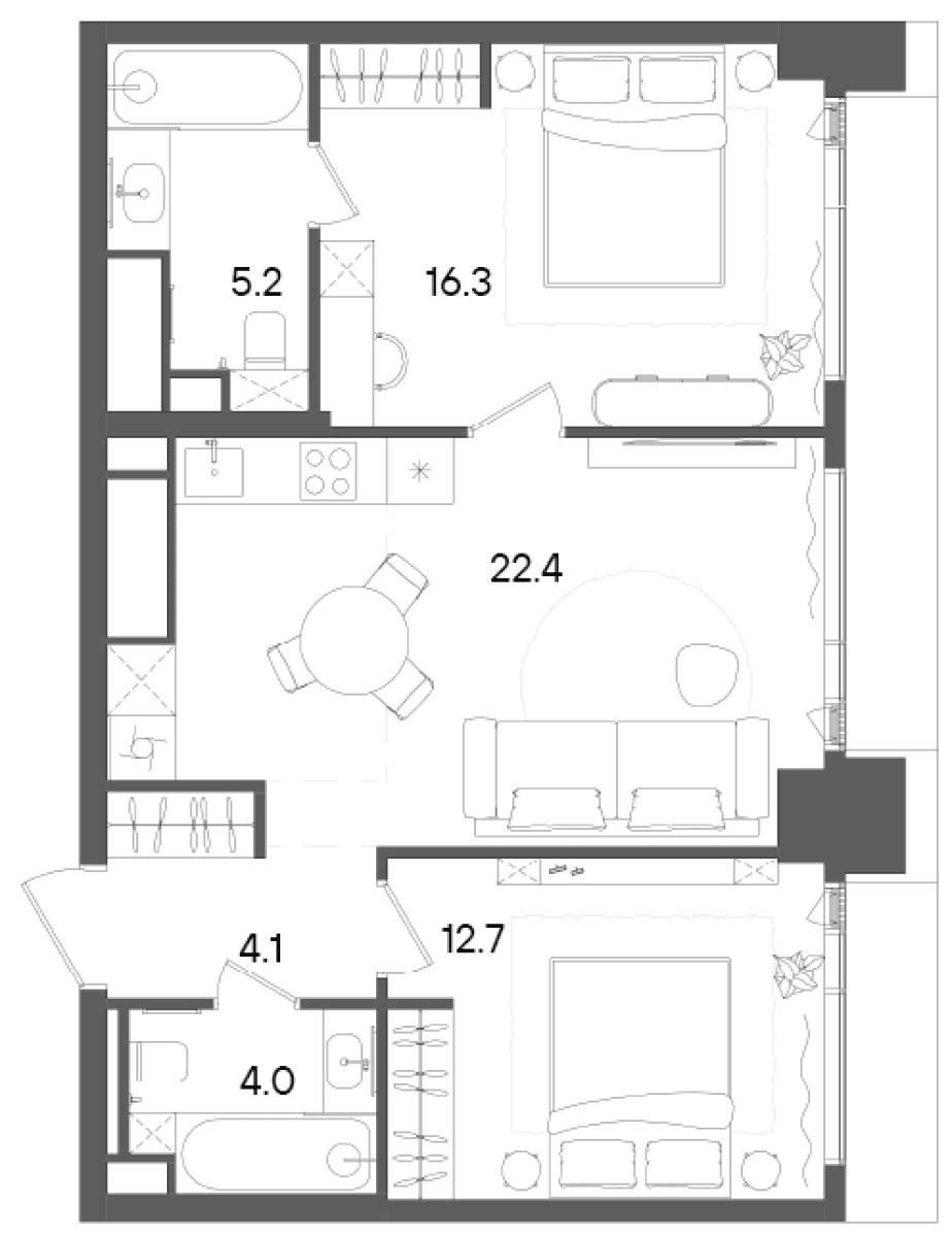 Планировка: Евротрёшка 64,7 м² в ЖК «СТОУН Грэйн»