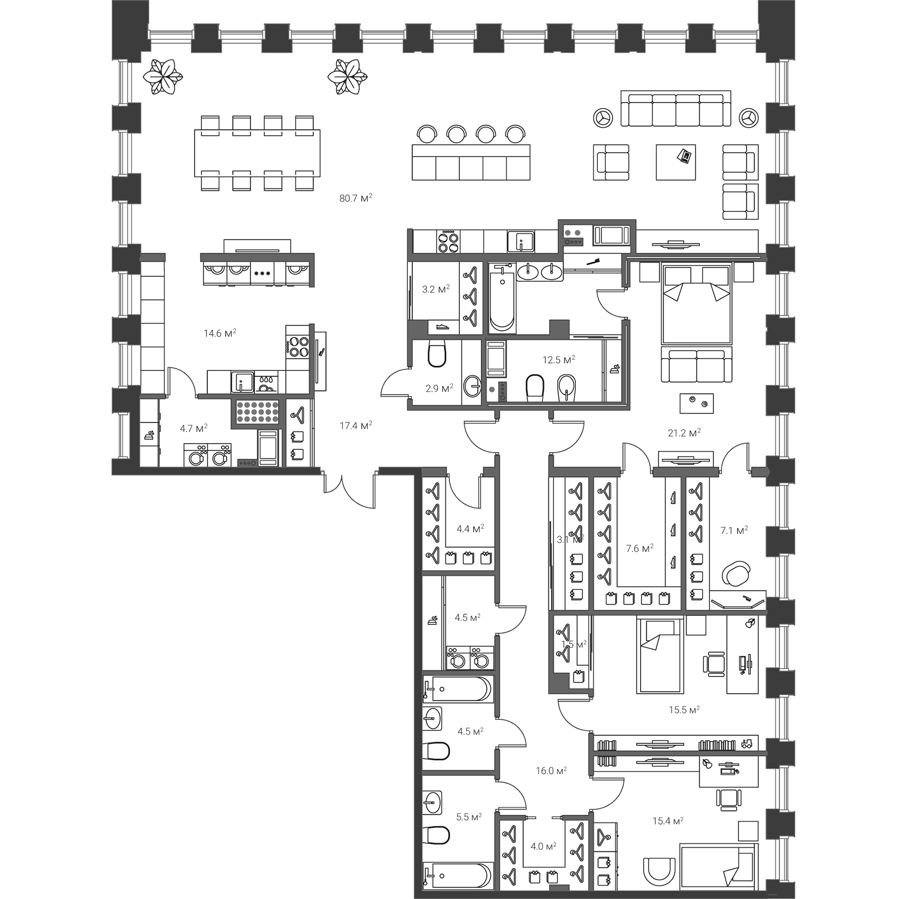 Планировка: Квартира евро-4 246,3 м² в ЖК «Институтский, 16»