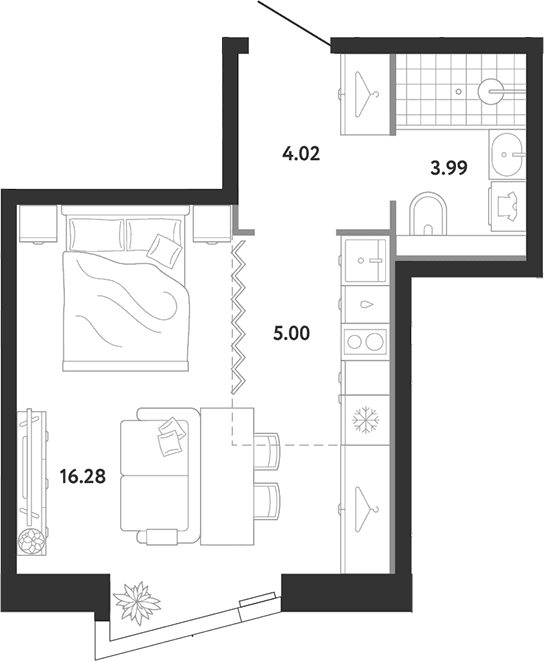 Планировка: Студия 29,3 м² в ЖК «Ридж»