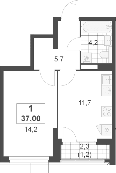 Планировка: 1-комнатная квартира 35,8 м² в ЖК «Скандинавия»