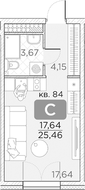 Планировка: Студия 25,5 м² в ЖК «Гильдия»