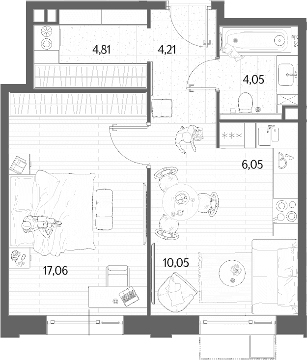 Планировка: Евродвушка 46,2 м² в ЖК «МЫС»