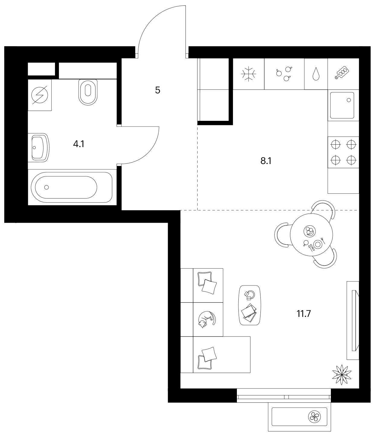 Планировка: Студия 28,9 м² в ЖК «Ярославский»