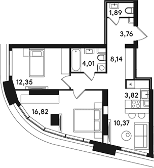 Планировка: Евротрёшка 61,2 м² в ЖК «СОЛОС»