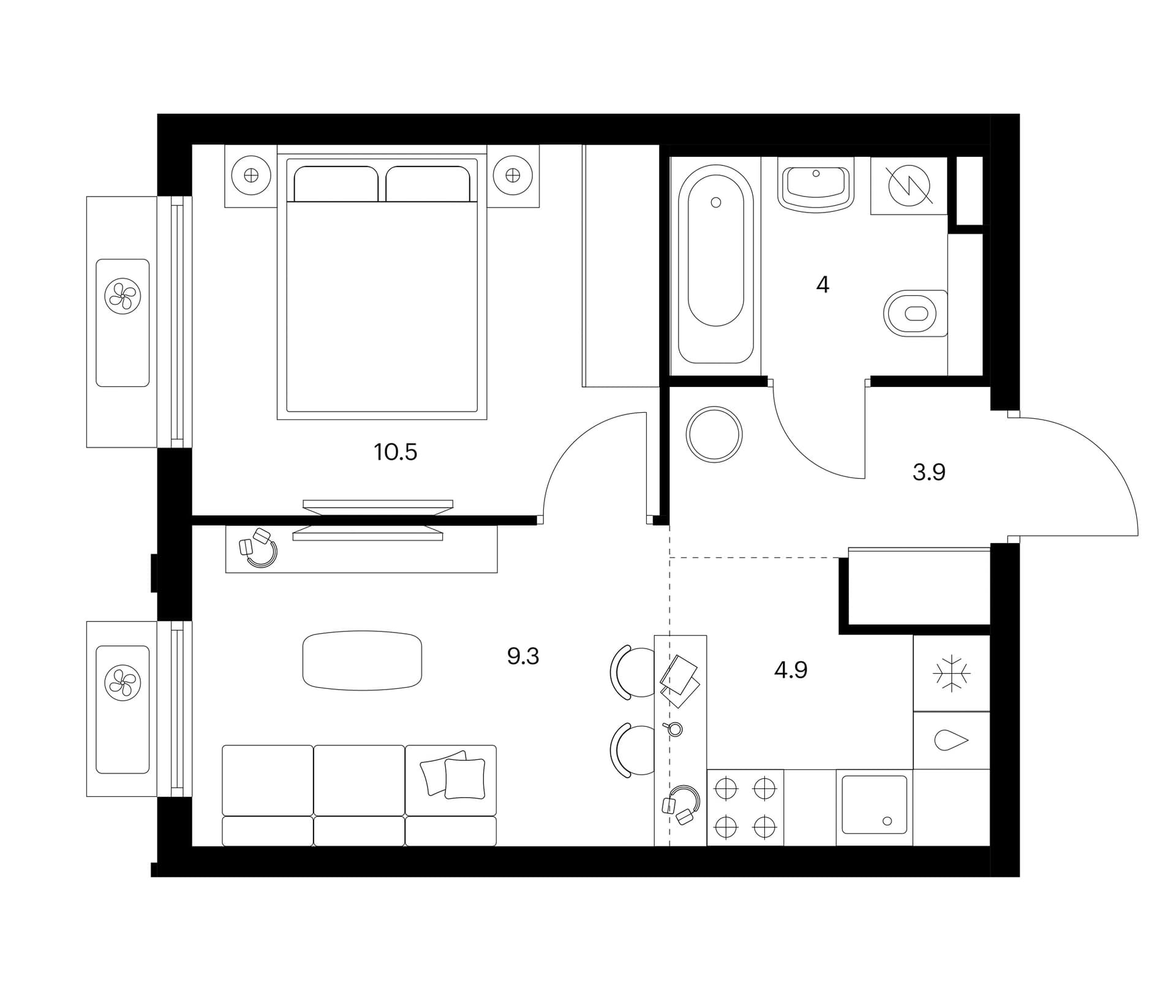 Планировка: Евродвушка 32,6 м² в ЖК «Белая Дача парк»