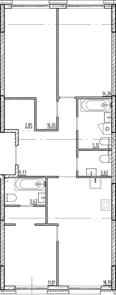 Планировка: Квартира евро-4 84,9 м² в ЖК «Галерная Гавань»