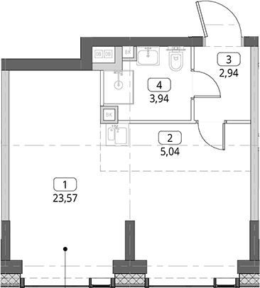 Планировка: Студия 35,5 м² в ЖК «СИТИДЗЕН»