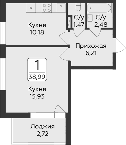 Планировка: 1-комнатная квартира 36,3 м² в ЖК «Панорама Юкки. ГК Развитие. Санкт-Петербург»