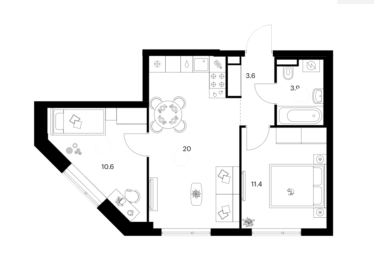 Планировка: 2-комнатная квартира 49,5 м² в ЖК «Белая Дача парк»