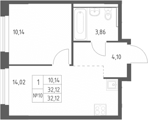 Планировка: Евродвушка 32,1 м² в ЖК «Большое Юрлово»