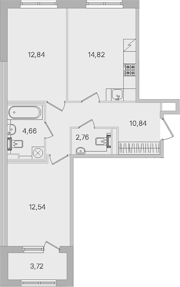 Планировка: Евротрёшка 58,5 м² в ЖК «Дубровский»