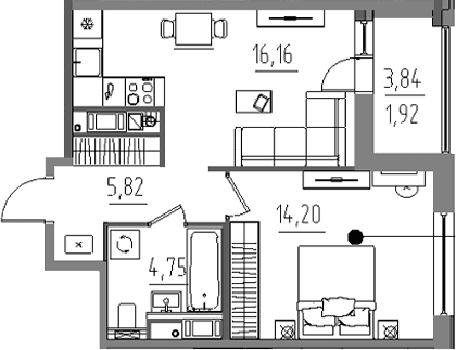 Планировка: Евродвушка 40,9 м² в ЖК «Лиггат»