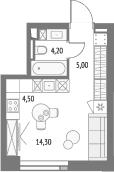 Планировка: Студия 24,3 м² в ЖК «Апсайд Тауэрс»