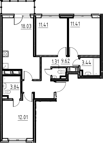 Планировка: Квартира евро-4 71,1 м² в ЖК «Аэросити»