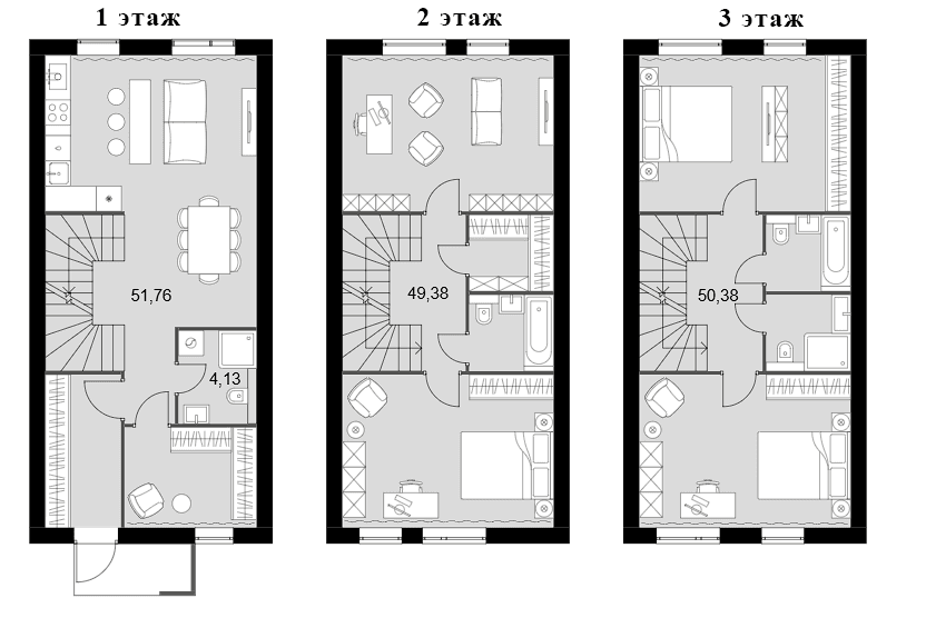 Планировка: Таунхаус 155,7 м² в ЖК «Мартемьяново Клаб»