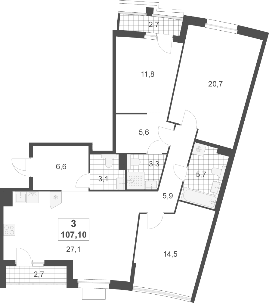 Планировка: Квартира евро-4 104,3 м² в ЖК «Деснаречье»