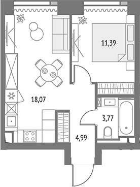 Планировка: Евродвушка 38,2 м² в ЖК «Апсайд Тауэрс»