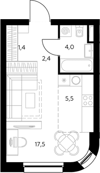 Планировка: Студия 30,8 м² в ЖК «Адмирал»
