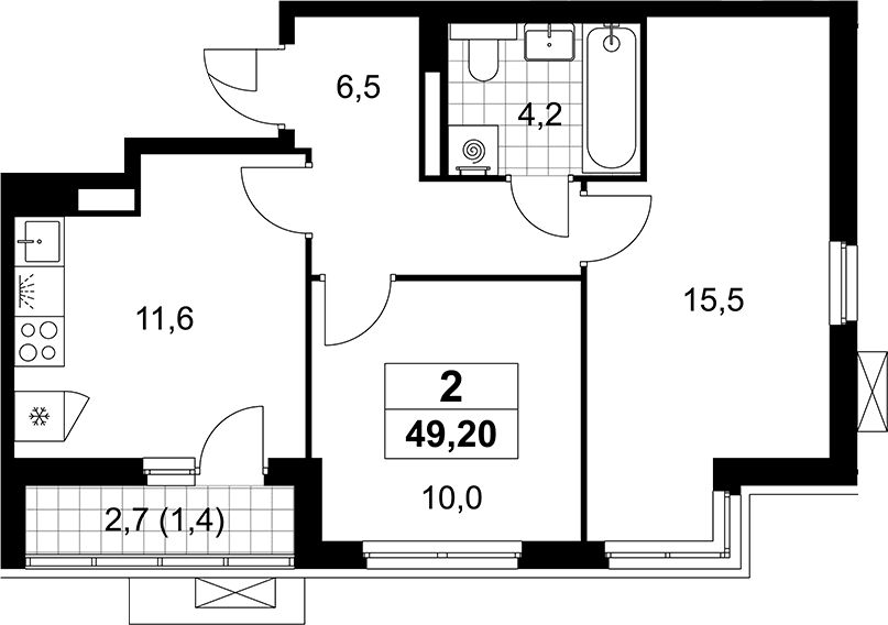 Планировка: 2-комнатная квартира 47,8 м² в ЖК «Деснаречье»