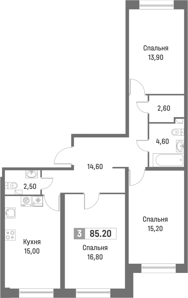 Планировка: Квартира евро-4 85,2 м² в ЖК «Фотограф»