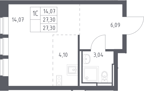 Планировка: Студия 27,3 м² в ЖК «Богдановский лес»