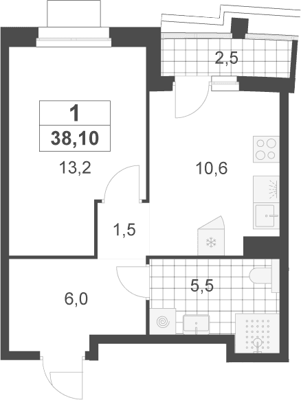 Планировка: 1-комнатная квартира 36,8 м² в ЖК «Деснаречье»
